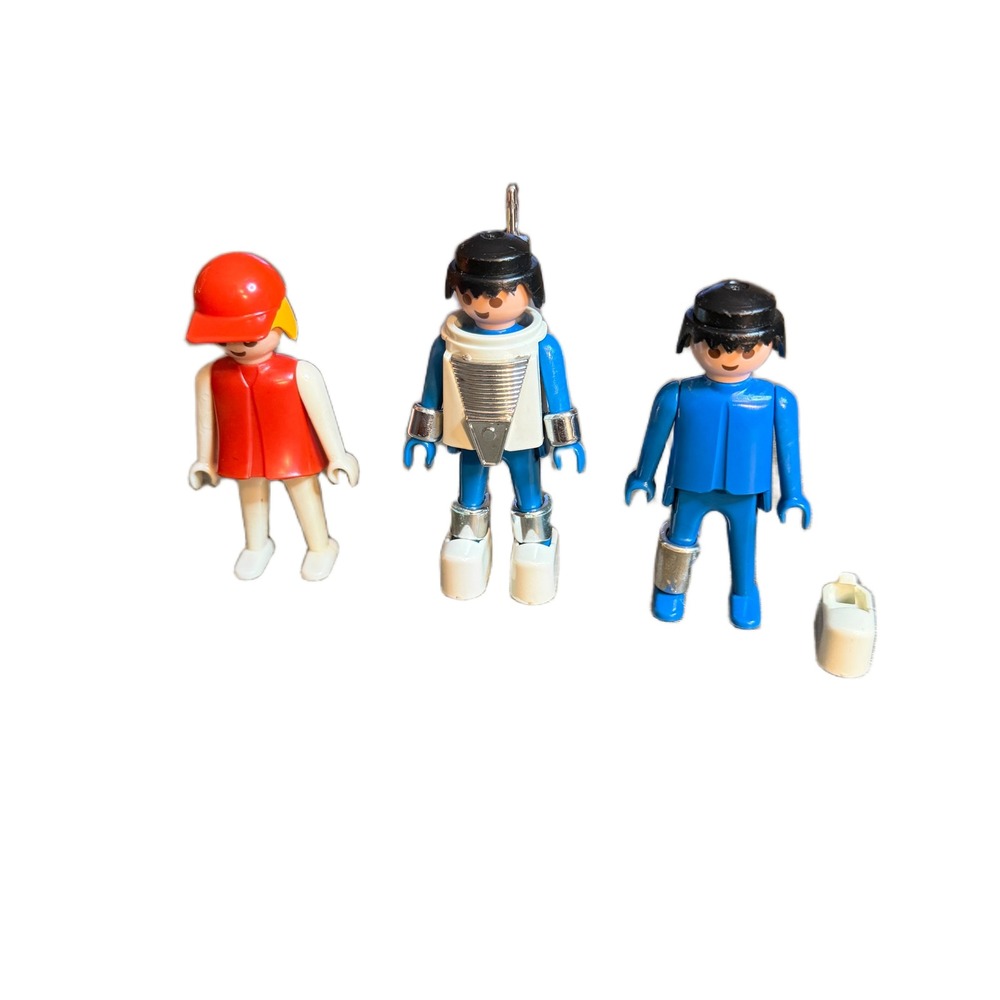 Vintage Playmobil Geobra Figures Lot Space Astronaut Girl Blue 1974 1980s 3pc